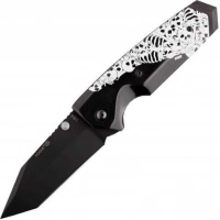 Складной нож Hogue EX-02 Tanto Custom Skulls & Bones, сталь 154CM Ceracote™ Firearm Coating, рукоять ABS-Пластик, черно-белый купить в Владикавказе